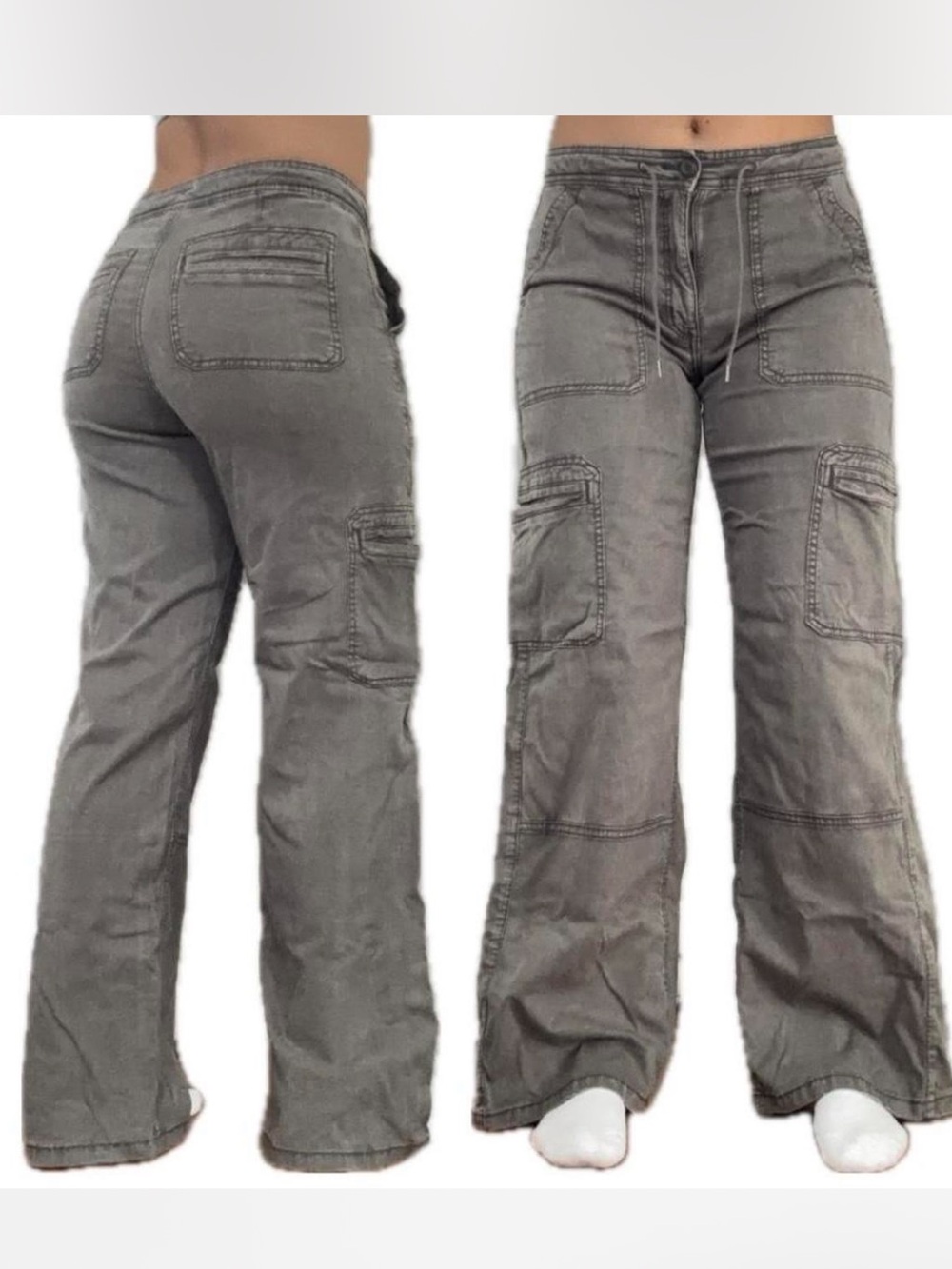 American Eagle Outfitters Olive Gray Cargo Wide-Leg Pants